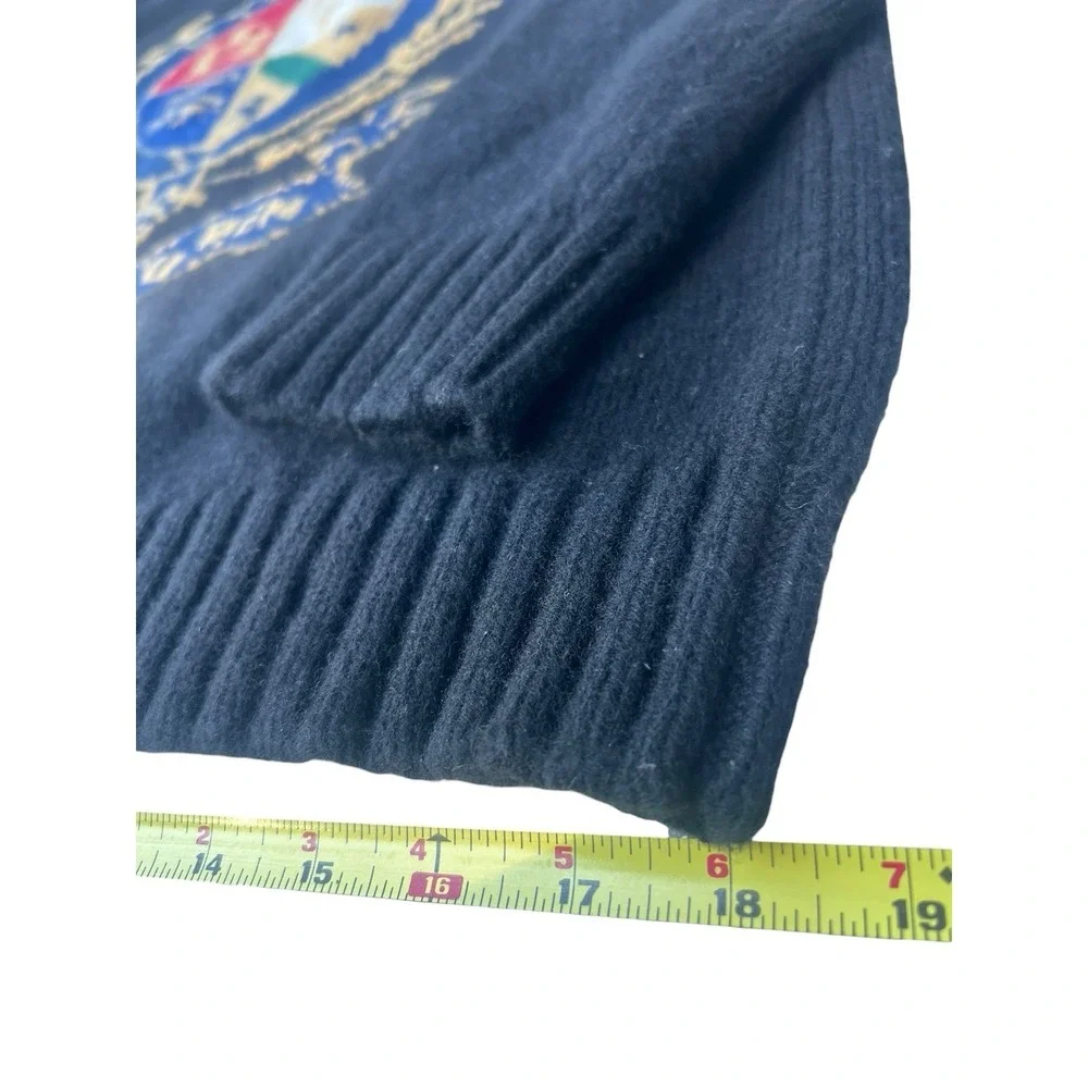 Polo Ralph Lauren Intarsia Crest Turtleneck Sweater Black Wool Knit Women's M